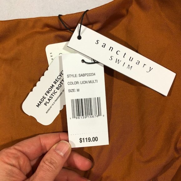 NEW Sanctuary Women Medium Color Block One Piece Swimsuit Pink Brown Orange $119 - Picture 8 of 11